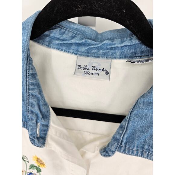 Bobbie Brooks Women's Denim Collar Embroidered Short Sleeve Top Size 14W/16W - Picture 4 of 6